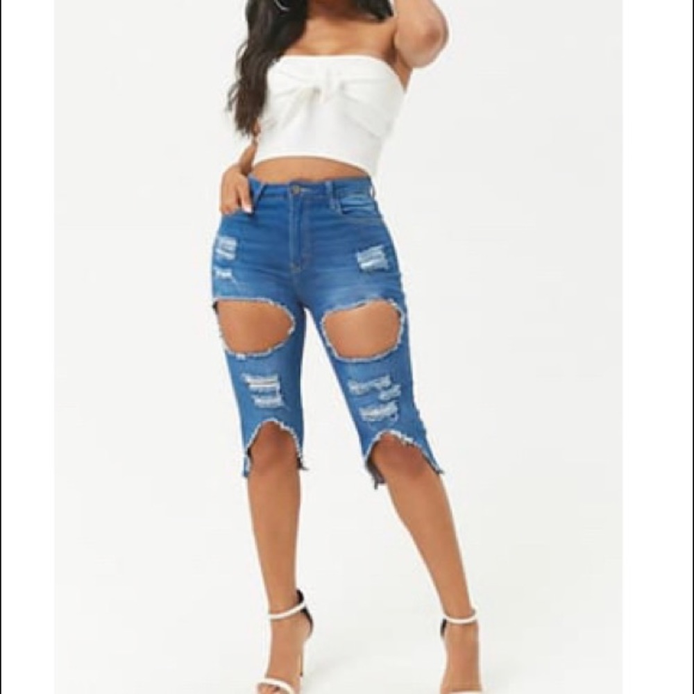 Ripped Jegging Bermuda shorts